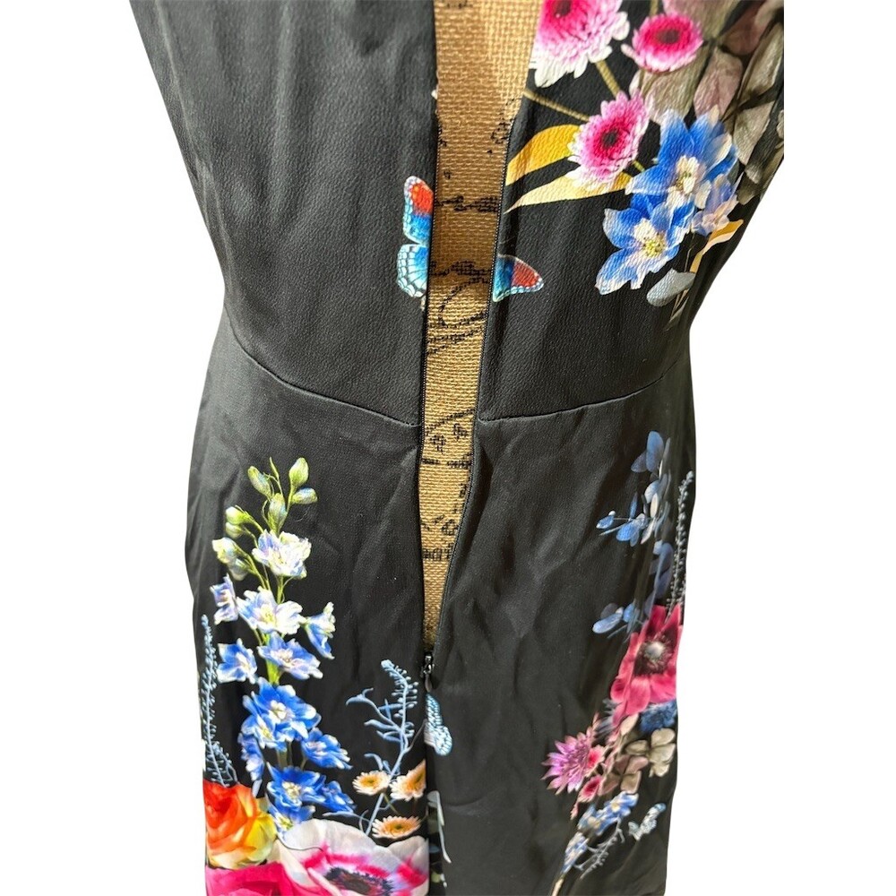 Oasis Dress Womens 12 Black Floral Butterfly Sleeveless Fit & Flare NWOT - Picture 7 of 12